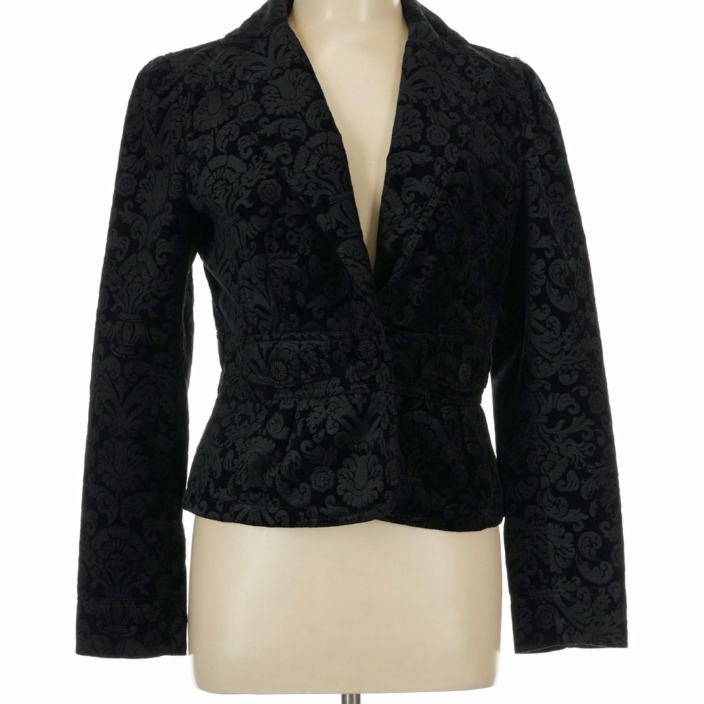 LOFT Black Velvet Burnout Blazer Jacket